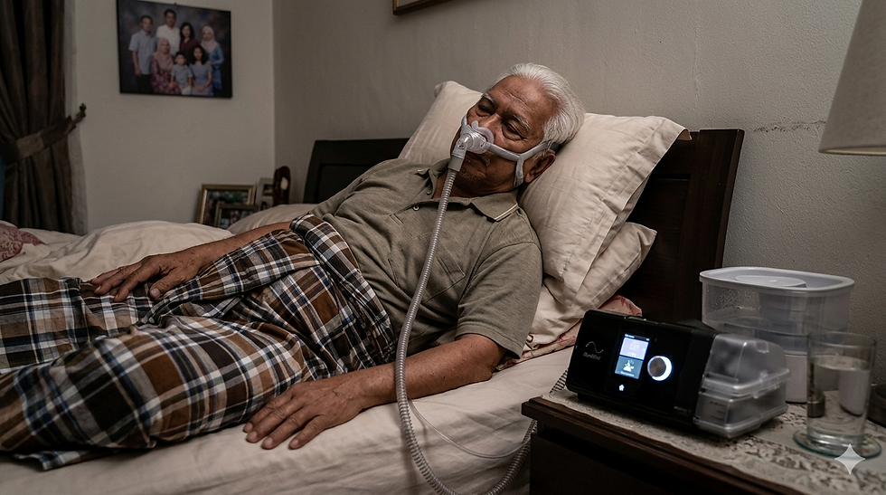 Peranti terapi CPAP membantu aliran udara dan keselesaan tidur di rumah.