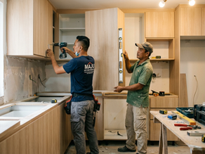 Modern kitchen cabinet installation for a terrace house in Kuala Lumpur.