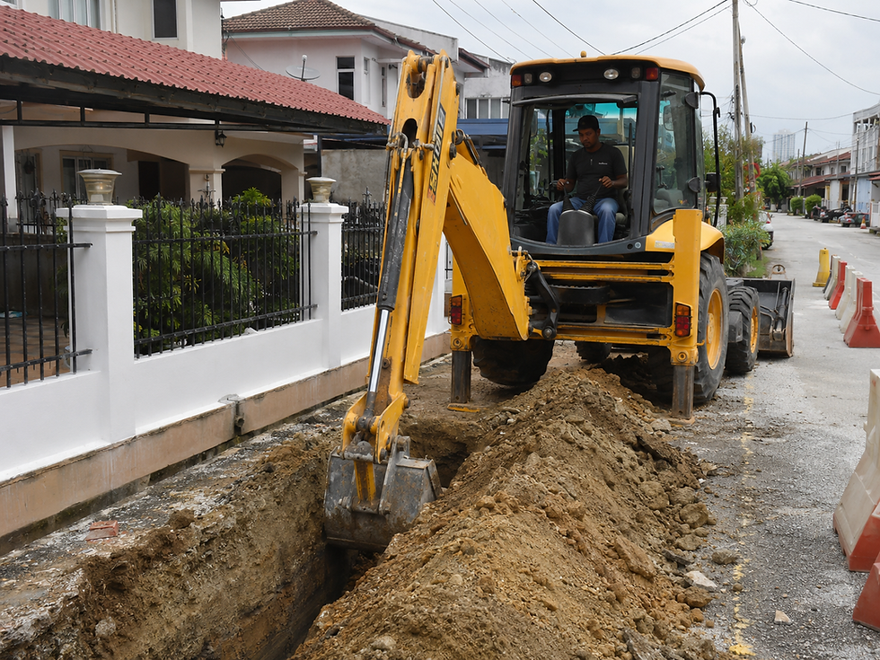 Backhoe rental Kuantan for road and drainage construction
