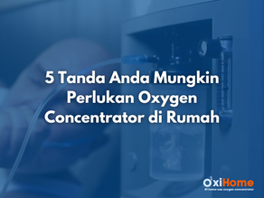 Lelaki baring atas katil dengan tiub oksigen dari concentrator — suasana bilik tidur yang tenang