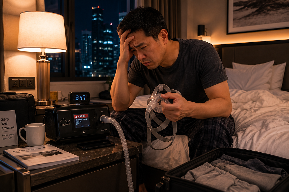 Resetting CPAP machine and tubing after travel in hotel room