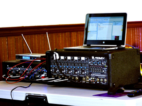 Complete PA system with speakers and mic for corporate function