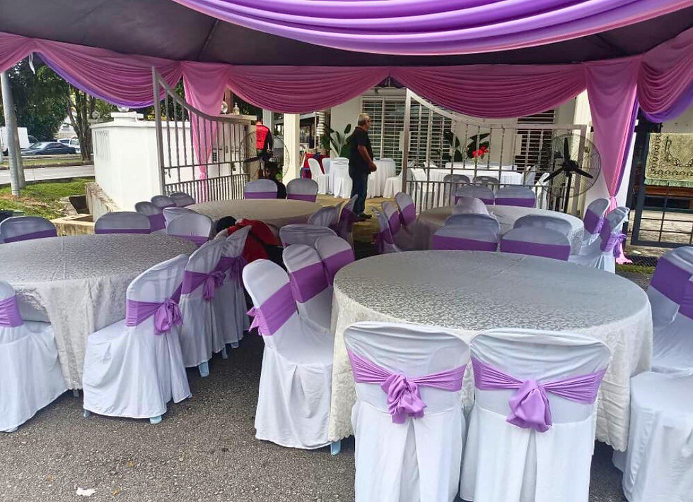 White table skirt and matching sarung kerusi for wedding in Kuala Lumpur