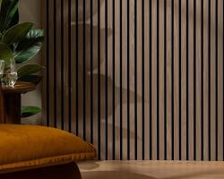 Solid walnut wood panel wall in luxury Kuala Lumpur apartment