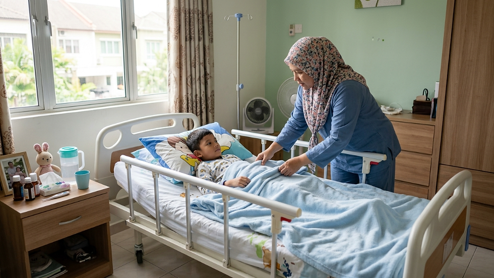 Caregiver adjusting a properly fitted mattress on a child hospital bed