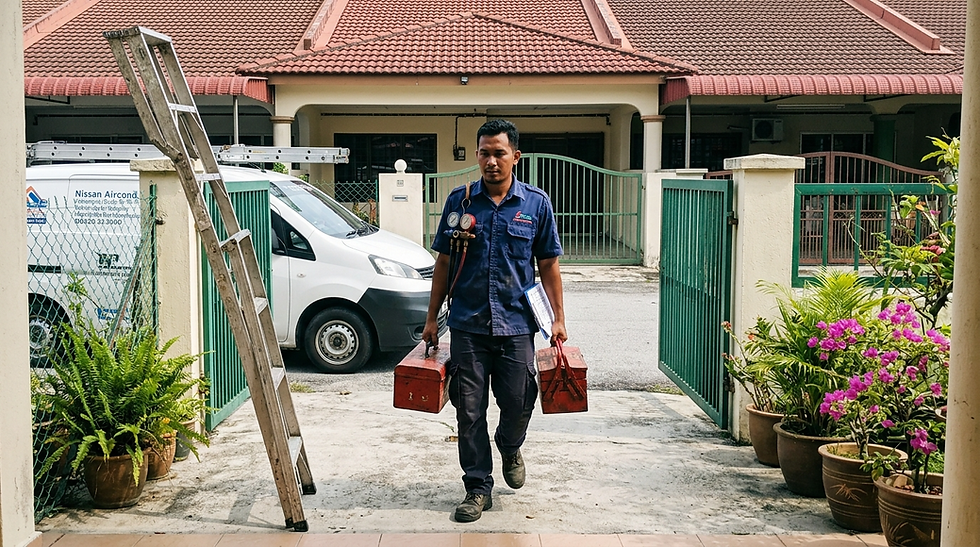 Technician arriving for same-day emergency aircond repair service