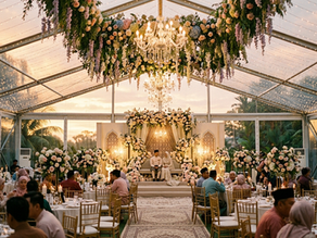 Luxury wedding reception inside a transparent marquee tent in Malaysia