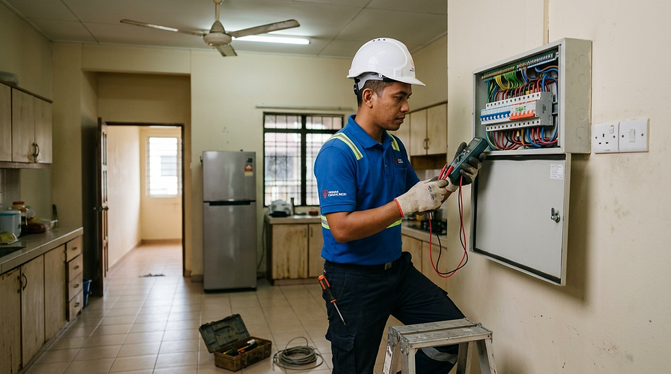 Electrician inspecting home wiring system to prevent fire risk
