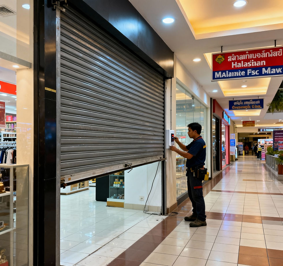 Emergency roller shutter repair team fixing jammed door