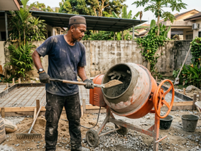 Concrete mixer brands dipamerkan bersama beberapa model mesin bancuh simen.