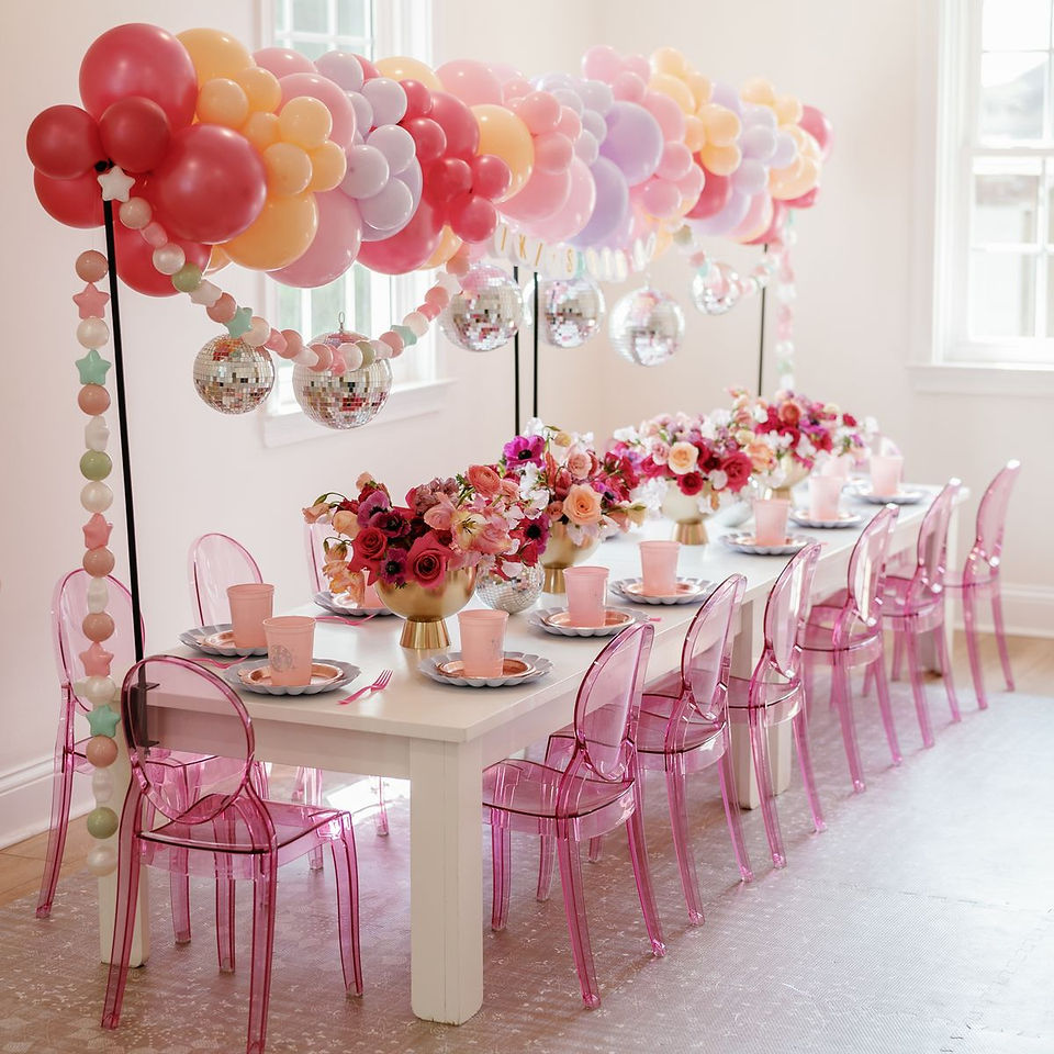 Magical pink birthday backdrop inspired by Glinda's aesthetic