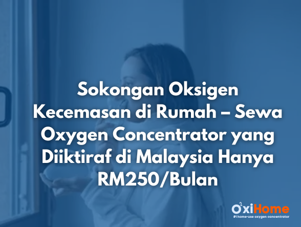 Wanita berbaju putih menggunakan inhaler sambil merenung ke luar tingkap. Cahaya lembut memenuhi bilik, mewujudkan suasana tenang dan damai.