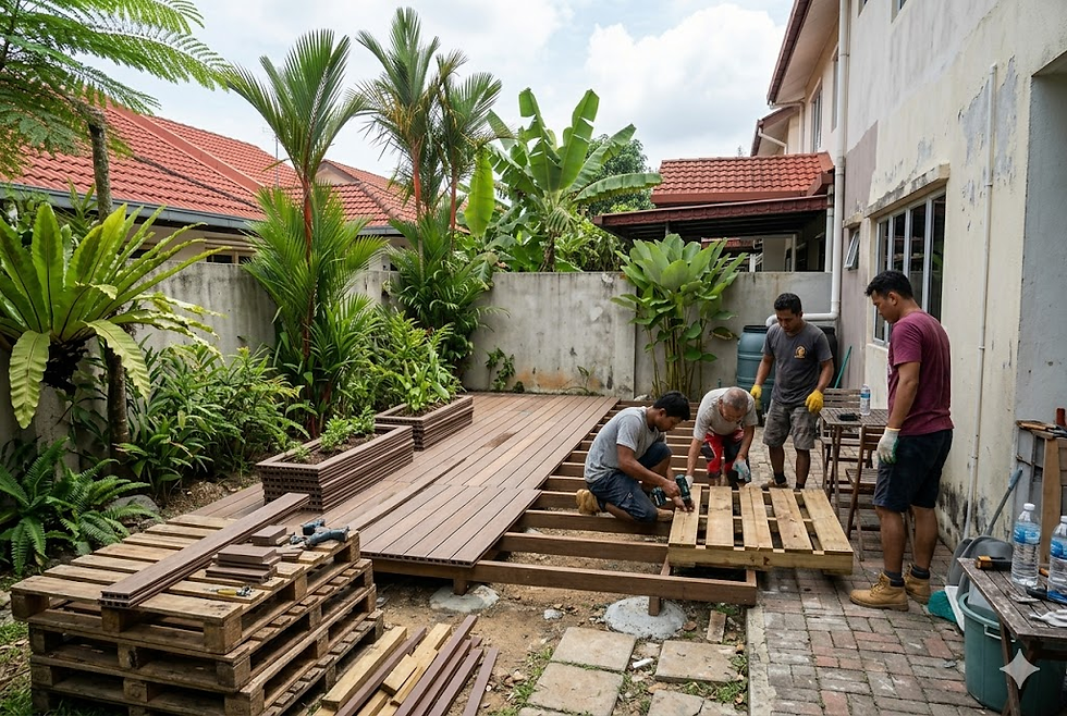 Lantai decking bajet rendah gaya mewah di halaman rumah