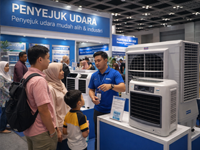 Industrial air cooler dipasang di gudang untuk aliran udara komersial yang lebih kuat.