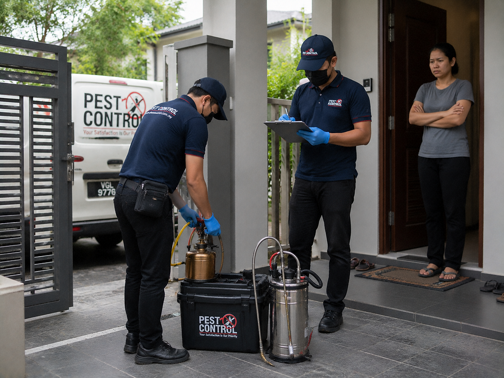 Pest control Johor service treating a residential kitchen and utility area.