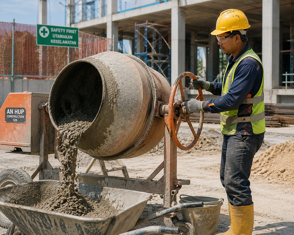 Concrete mixer rental near me shown on a machine ready for delivery.
