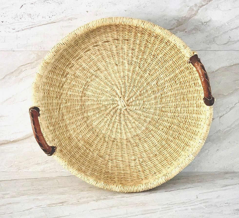 Thumbnail: Straw Tray with leather handles. Straw Tray. Straw wall tray. Straw Serving Tray