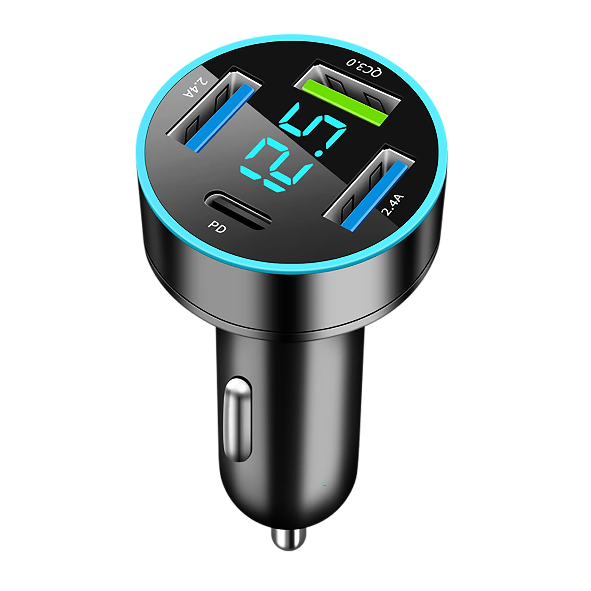 Car Charger USB C Car Adapter 4 Port USB Car Charger with Voltage Display PD 3.0