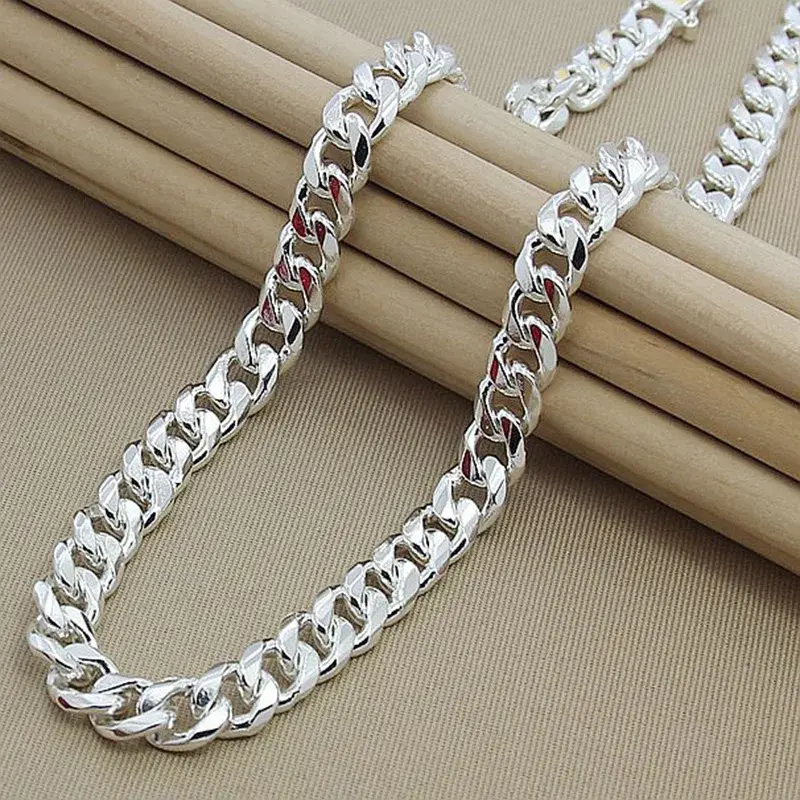 Thumbnail: Aravant 10MM Men Necklace Chain 925 Silver Necklaces Fashion Jewelry Accessories
