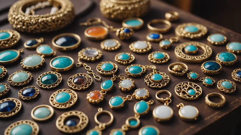 Eye-level view of an inviting collection of stylish handmade jewelry pieces