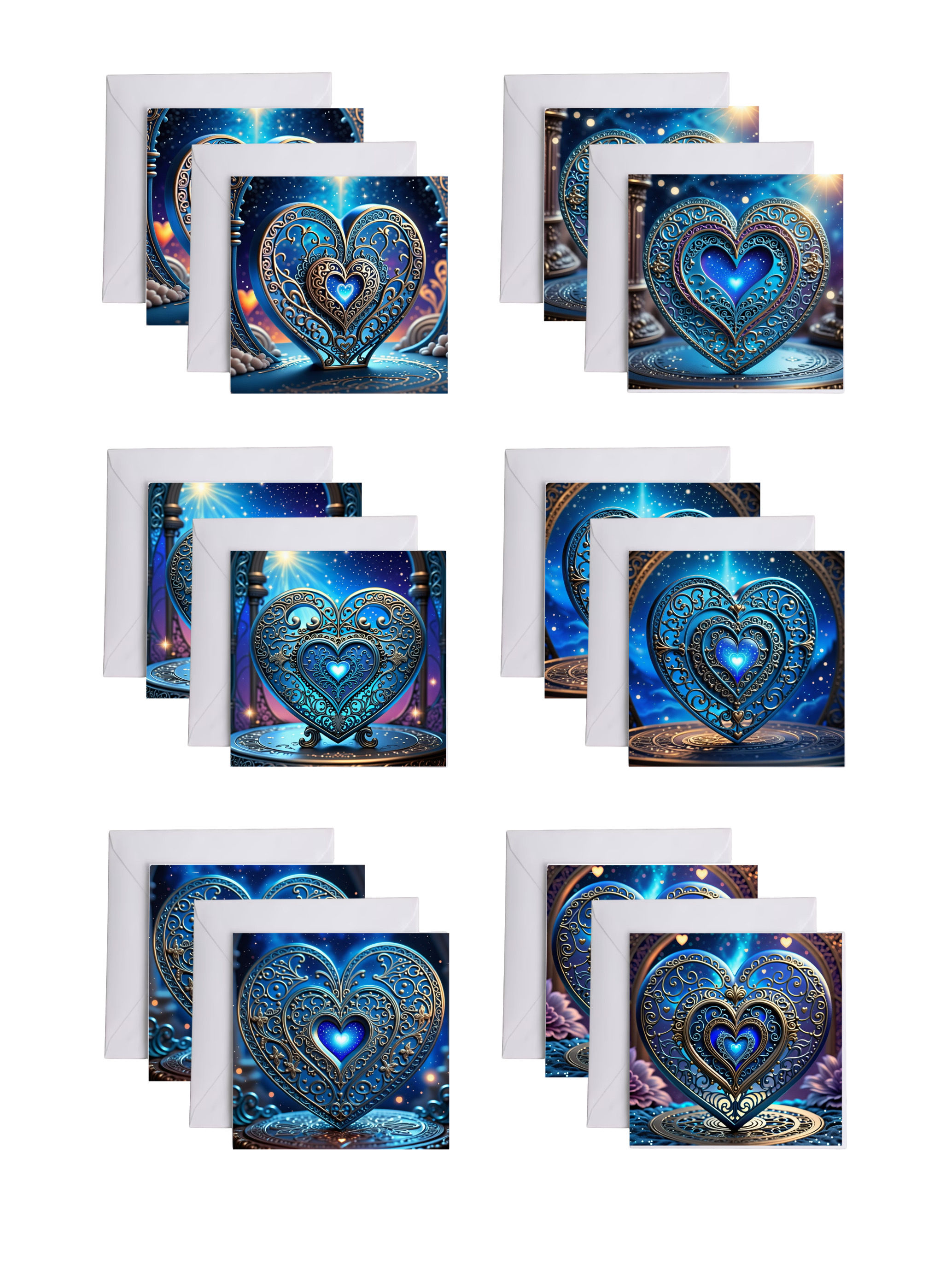 Gift Cards - Fantasy Hearts in Blue 