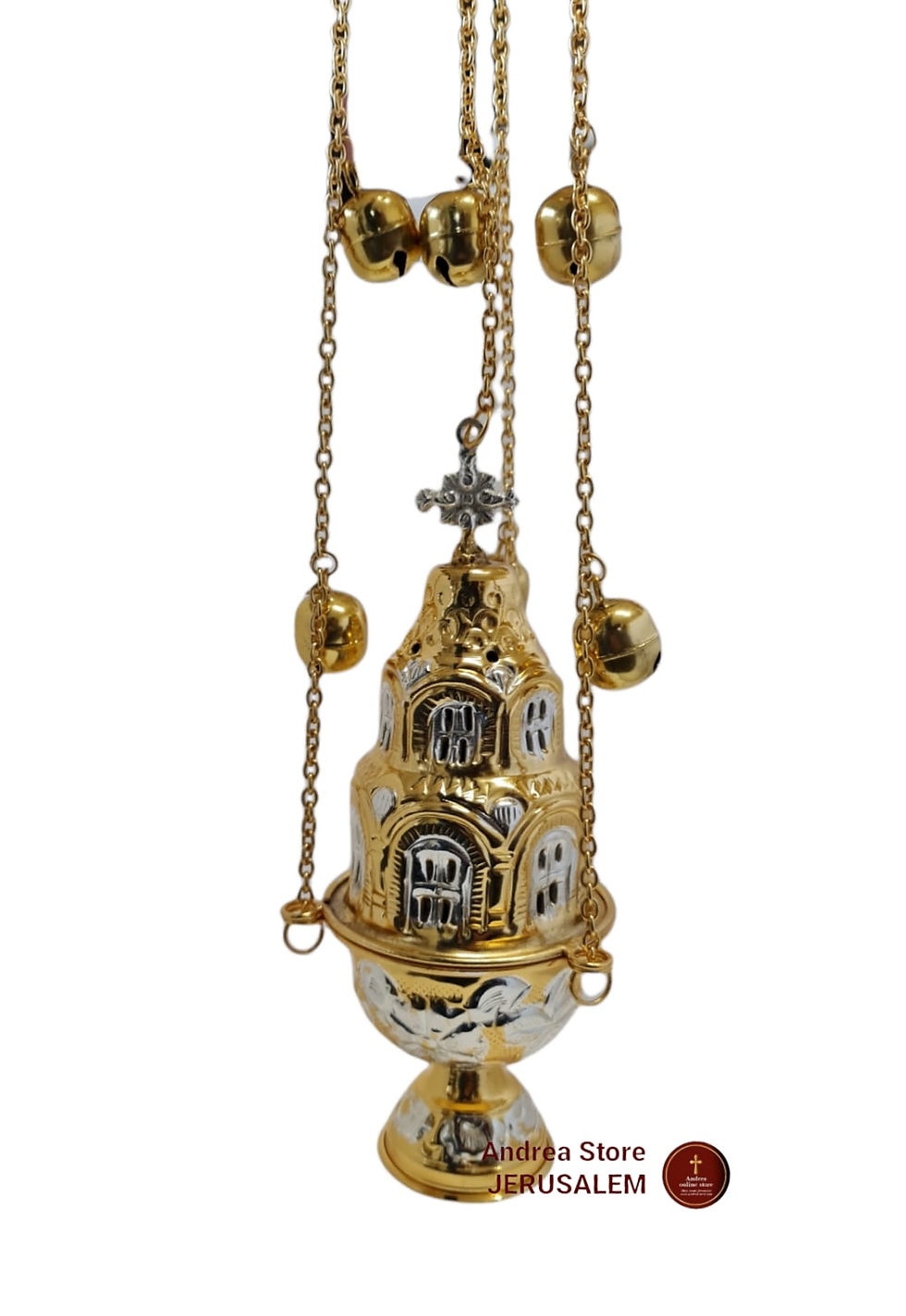 Thumbnail: Big Orthodox Incense burner for church 30cm from Jerusalem colour white and gold