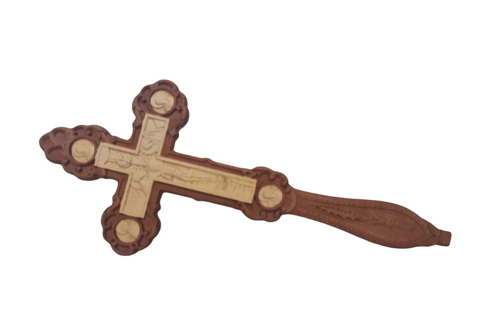 Thumbnail: Hand made priest cross for blessing with stand size 25cm both sides jerusalem
