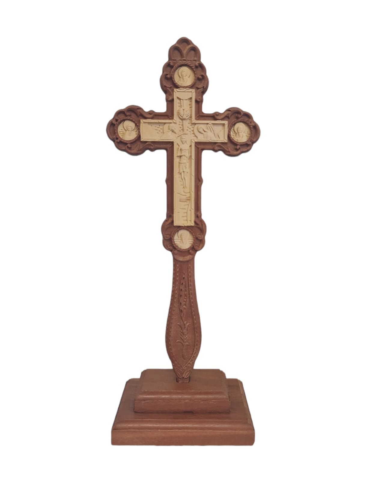 Hand made priest cross for blessing with stand size 25cm both sides jerusalem