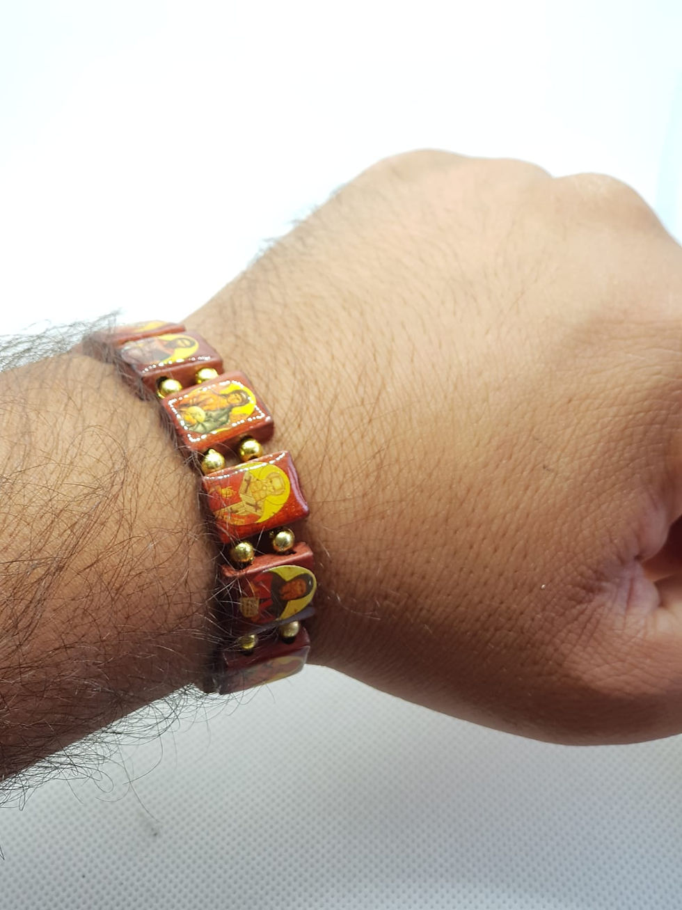 Thumbnail: Wood icon bracelet stretching with icons of the saints unisex hand made 12pc/Lot