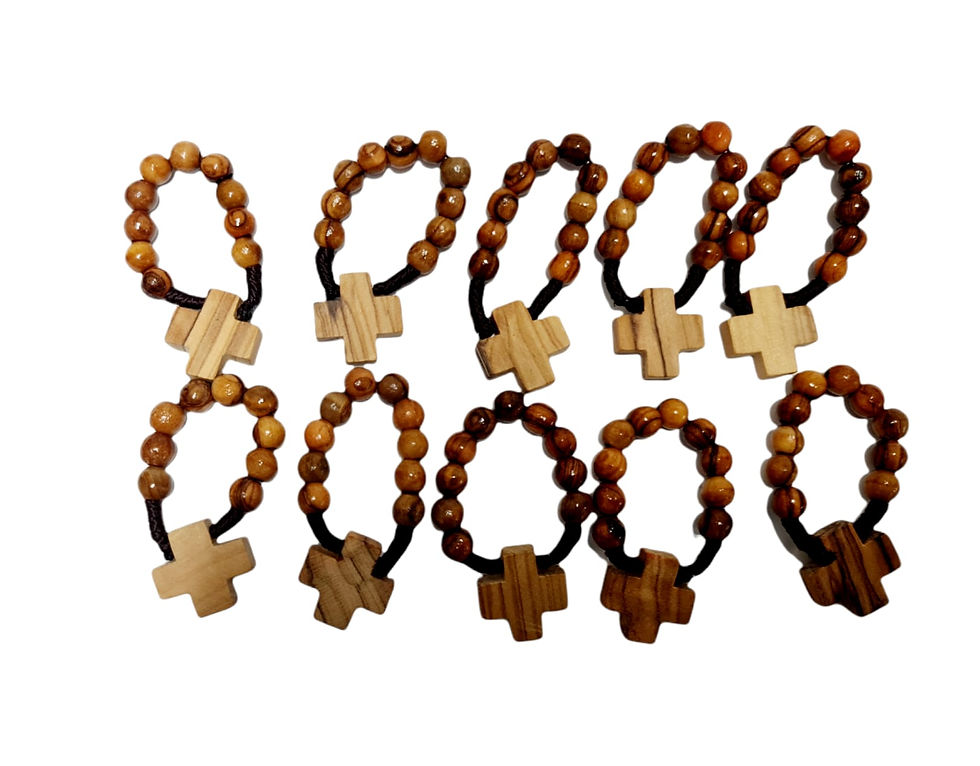 Thumbnail: Small finger rosary made from olive wood in holy land 10 beads travel rosary