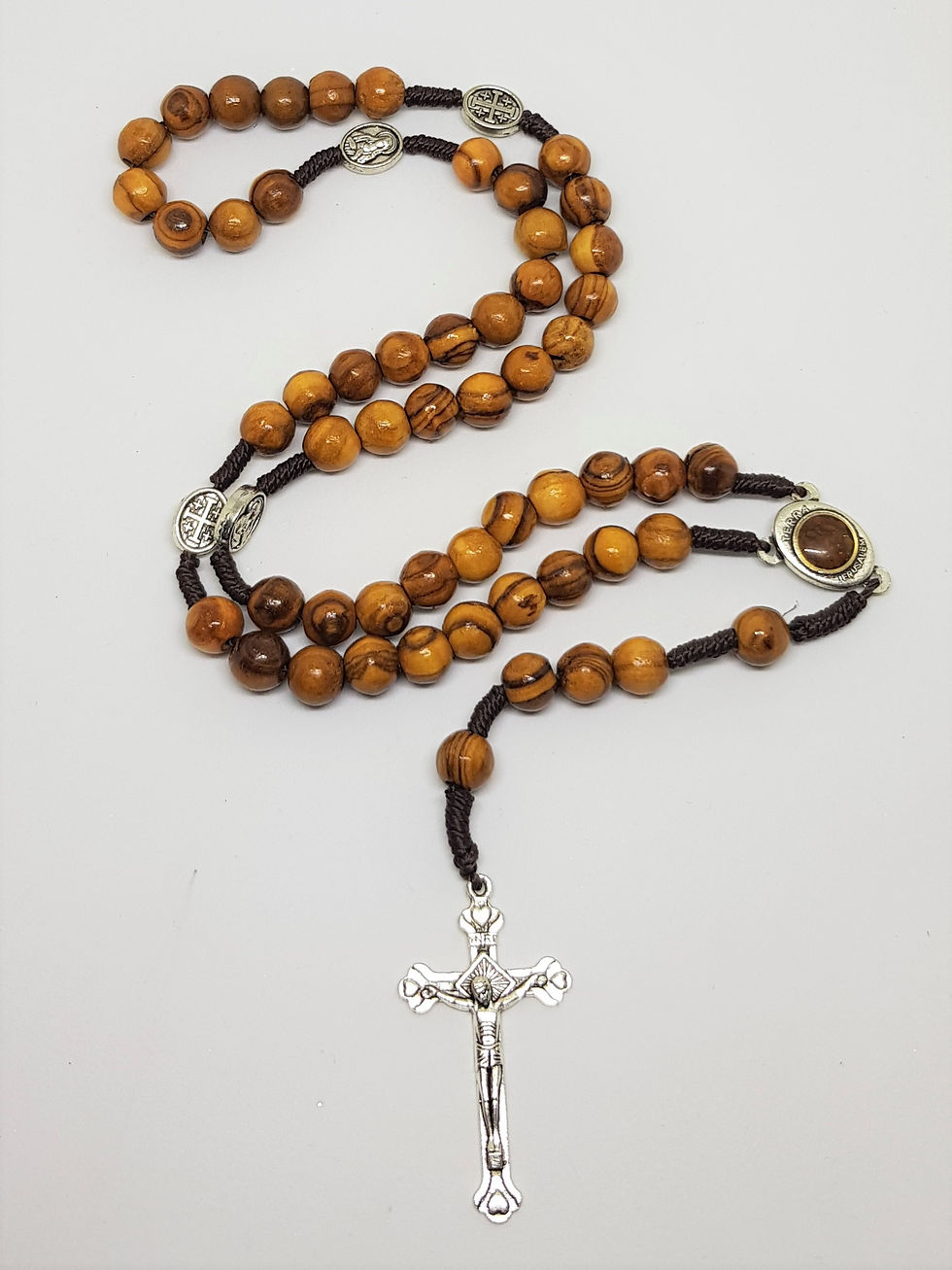 Olive wood rosary 8mm beads with metal icon separation
