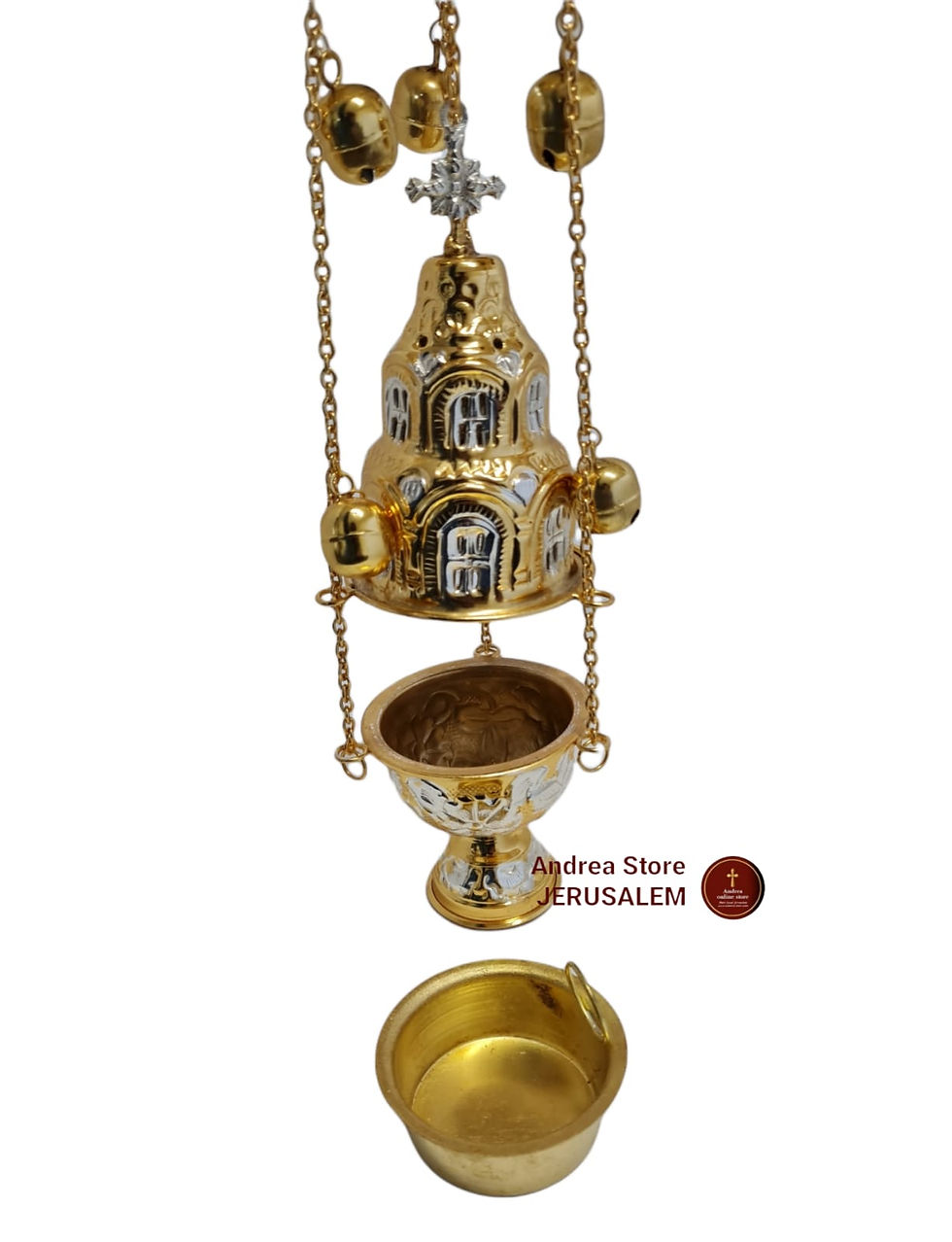 Thumbnail: Big Orthodox Incense burner for church 30cm from Jerusalem colour white and gold