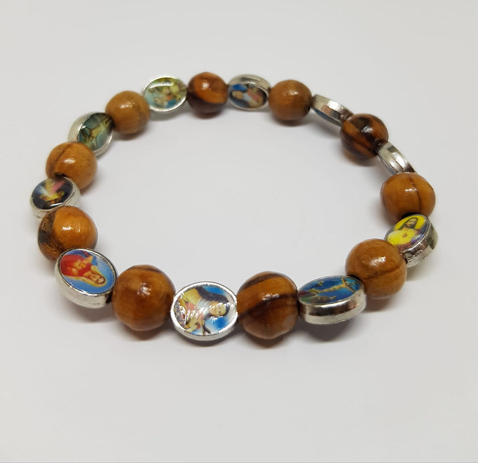 olive wood bracelet with colored icons