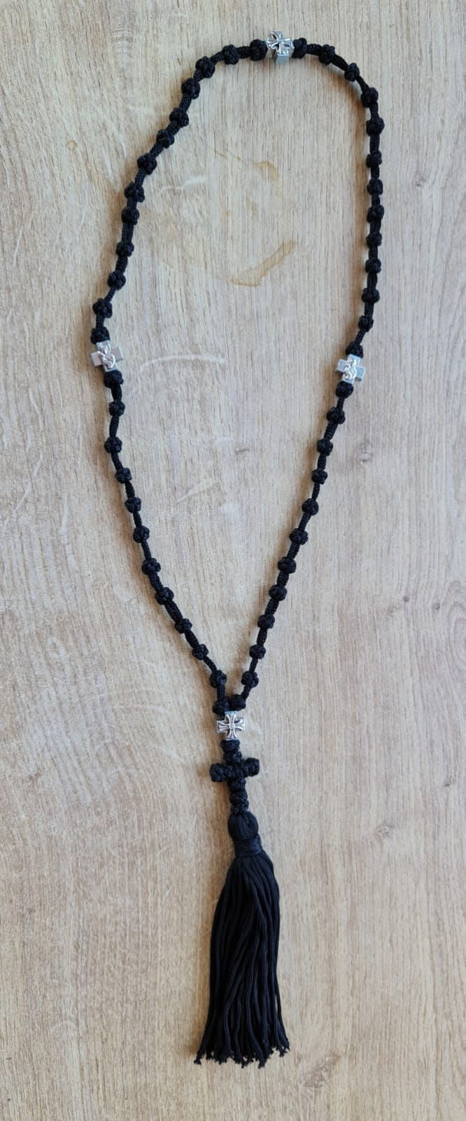 Thumbnail: Prayer rope orthodox rosary with metal cross hand made in Jerusalem size 35cm