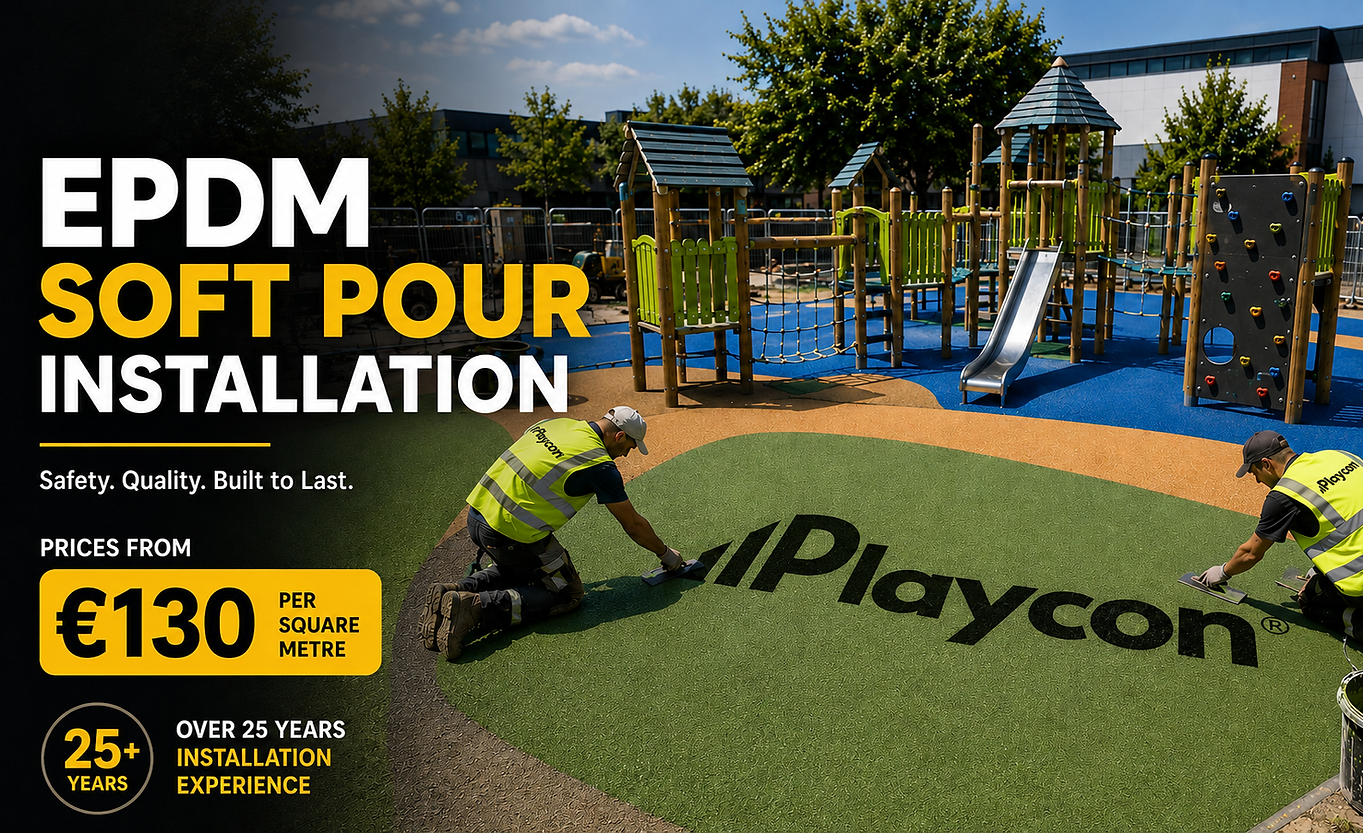 Image showing two men laying a wet pour surface underground of a playground showing that P
