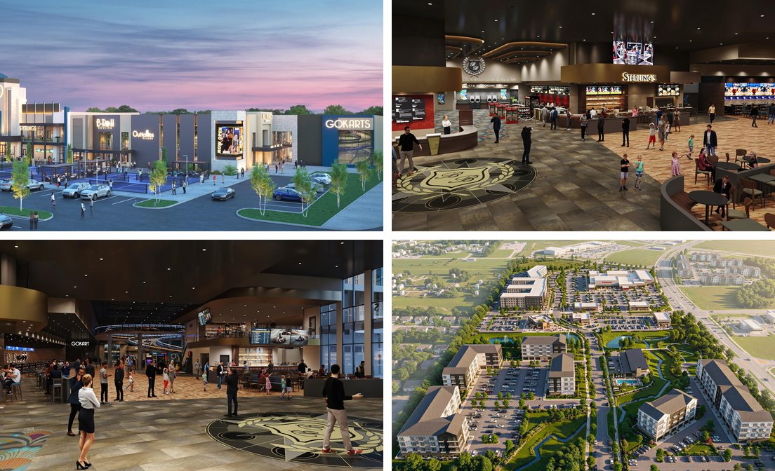 Rendering of the B&B Theatres entertainment complex, Uptown District, Belton, Missouri