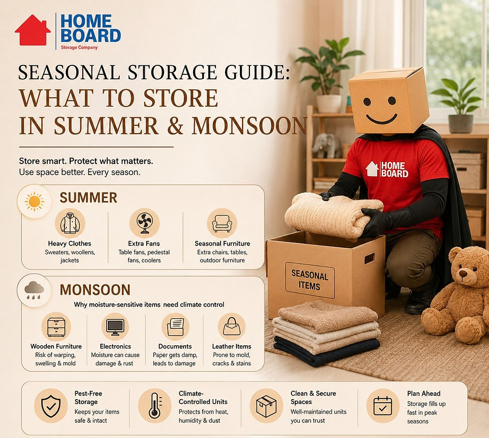 Seasonal Storage Guide: What to Store in Summer & Monsoon — Smart Tips from Homeboard Storage Space in Chennai & Bangalore