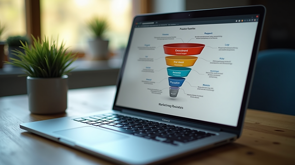 High angle view of a marketing funnel diagram on a laptop screen