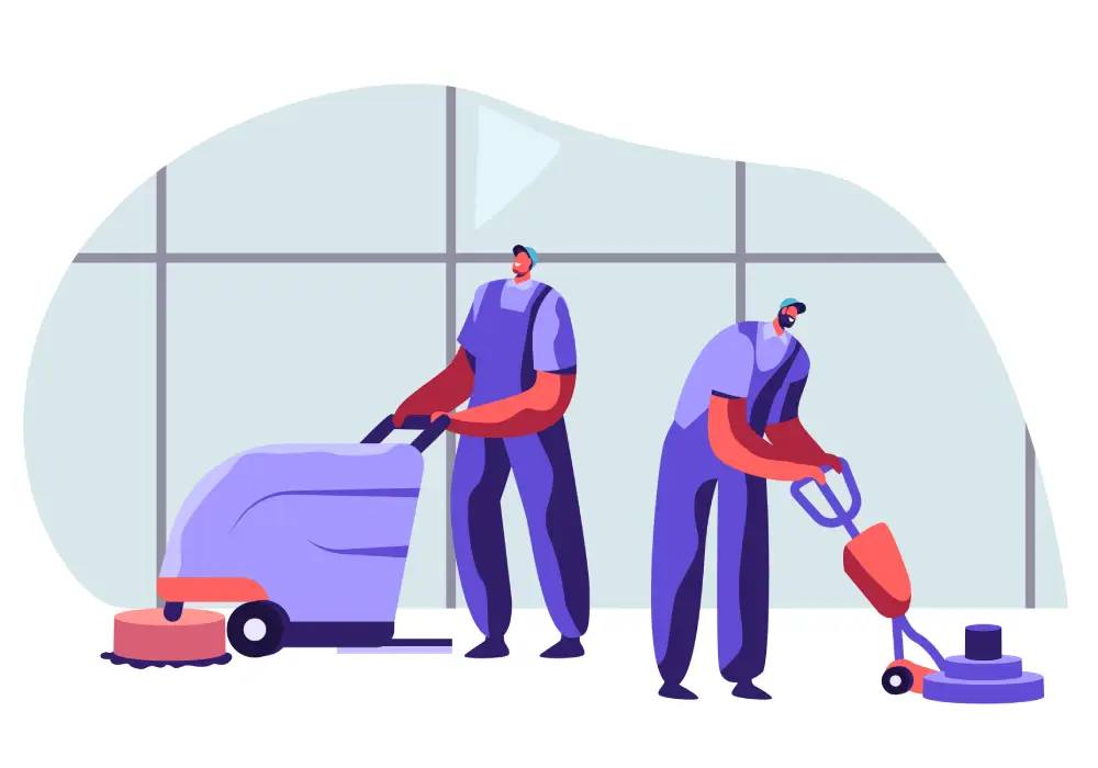 Cartoon of two people cleaning.