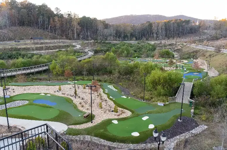 Aerial view of the mini putt putt golf course at the Tin Cup Grill.
