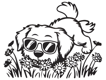Dog smelling flowers.png