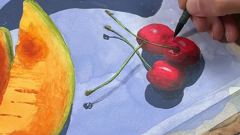 ciliegie dipinte con un pennello