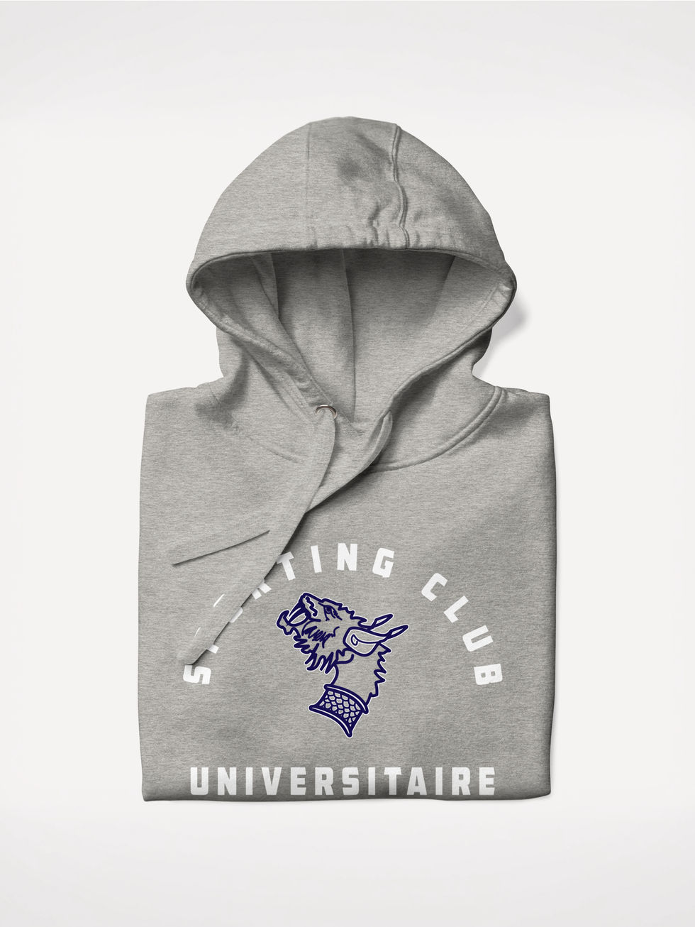 zoom sur logo centre devant d un sweatshirt a capuche presente plié