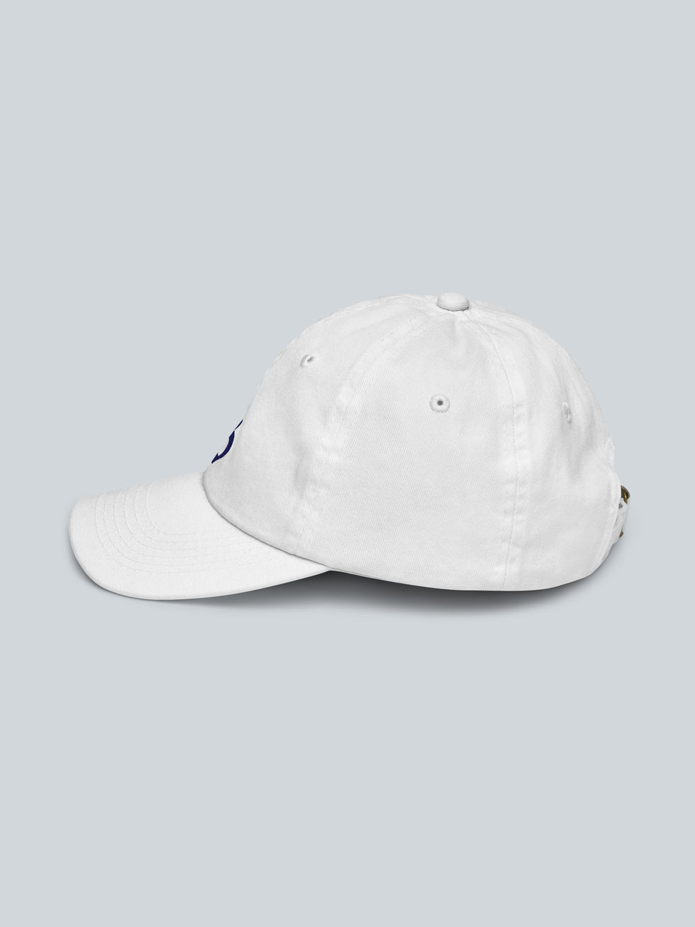 vue de profil casquette blanche enfant brodée logo KOB des Krew Of Ballers en Bleu marine devant