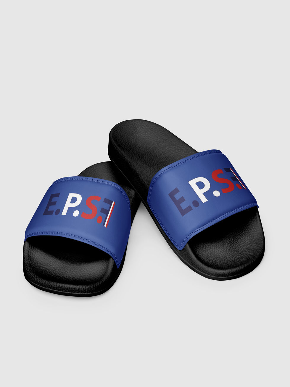 Sandales E.P.S.F bleue a semelle noires, Netteté du lettrage et contraste tricolore