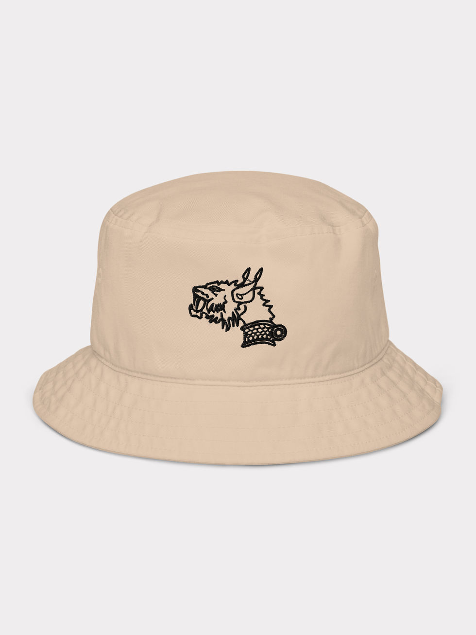 Bob beige en coton bio brodé du logo 'Mascotte SCU' en fil noir, vue de face