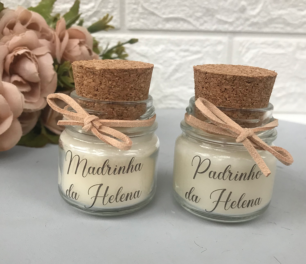 Vela no potinho com escrita e tampa rolha