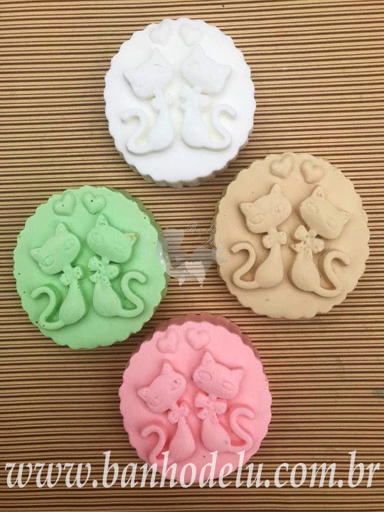 Miniatura: Lembrancinha Sabonete Redondo Casal de Gatinhos