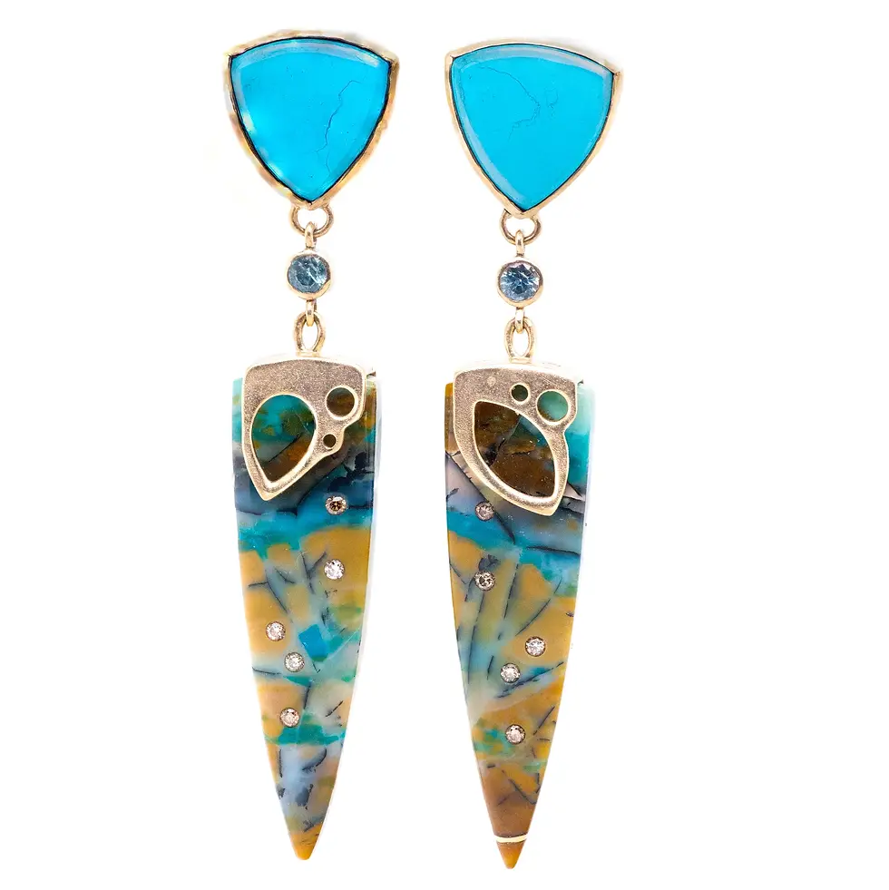https://karinluvaas.com/products/opalized-wood-turquoise-and-diamond-gold-earrings