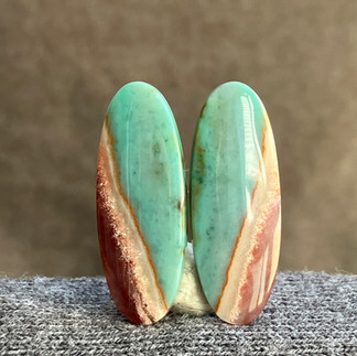 Paire de Cabochons en Bois Opalisé Naturel – Silice Cuprifère